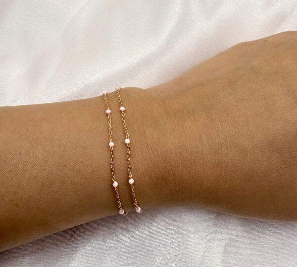 92.5 Sterling Silver Chain with Delicate Pink Beads - Image 2