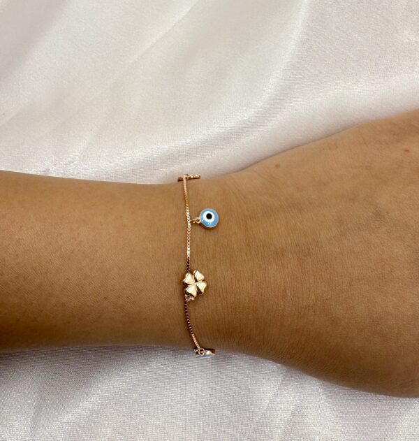92.5 Sterling Silver Evil Eye and Four-Leaf Clover Charm Bracelet