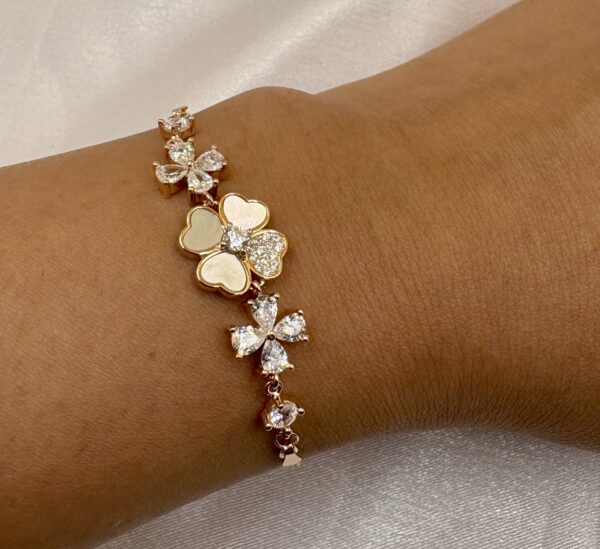 92.5 Sterling Silver Floral Charm Bracelet with White and CZ Accents - Image 2