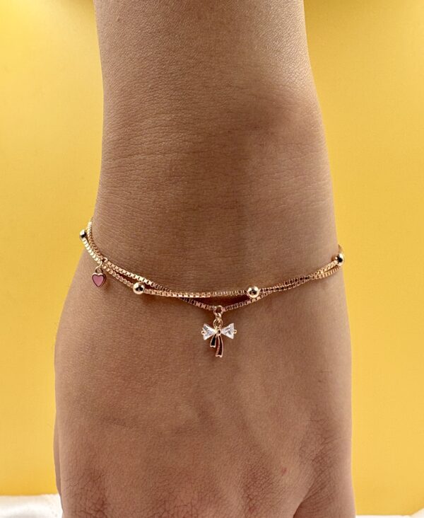 92.5 Sterling Silver Rose Gold-Plated Double Layer Bracelet with Charms