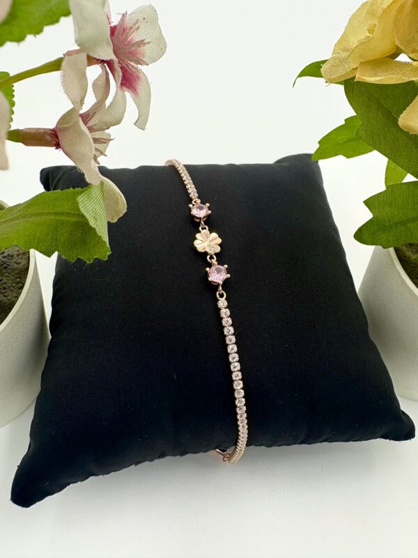 92.5 Sterling Silver Rose Gold-Plated Clover Bracelet with CZ Accents