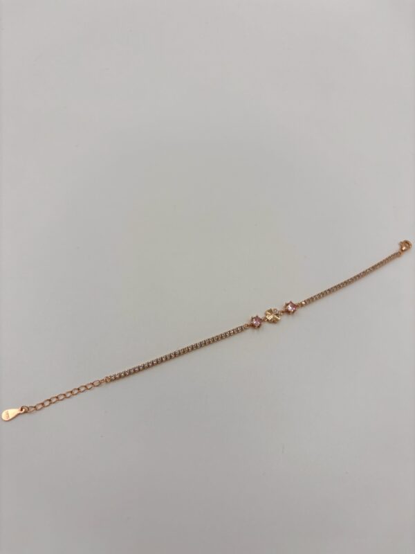 92.5 Sterling Silver Rose Gold-Plated Clover Bracelet with CZ Accents - Image 2