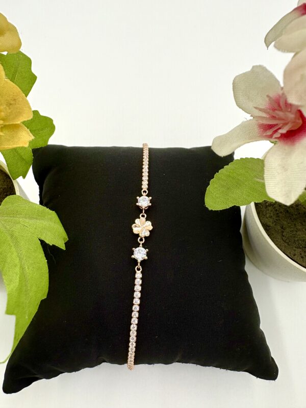 92.5 Sterling Silver Rose Gold-Plated Clover Bracelet with CZ Accents - Image 3
