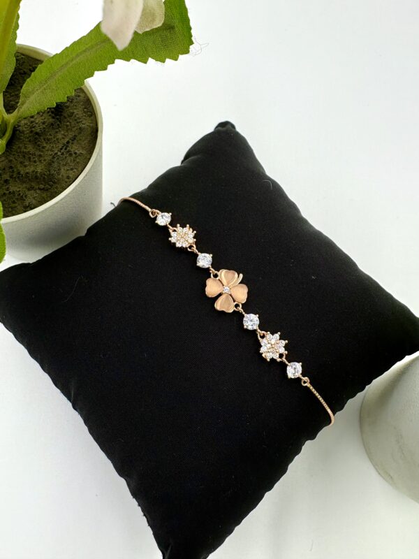 92.5 Sterling Silver Four-Leaf Clover Bracelet with CZ Clusters - Image 4