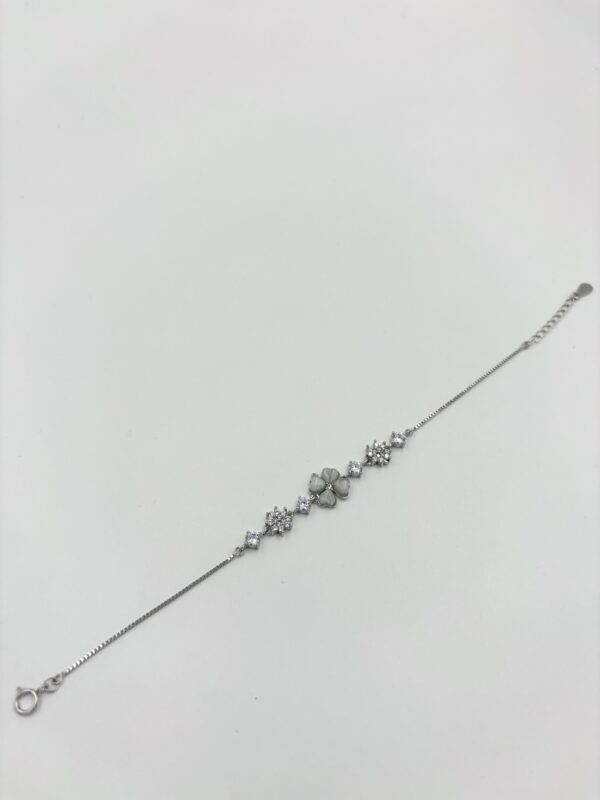 92.5 Sterling Silver Four-Leaf Clover Bracelet with CZ Clusters - Image 3