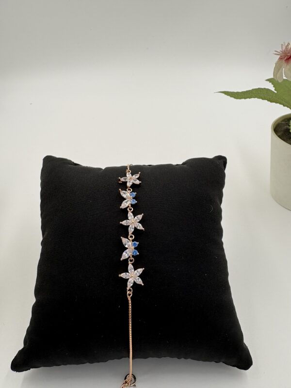 92.5 Sterling Silver Rose Gold-Plated Starflower Bracelet with CZ and Blue Accent - Image 3