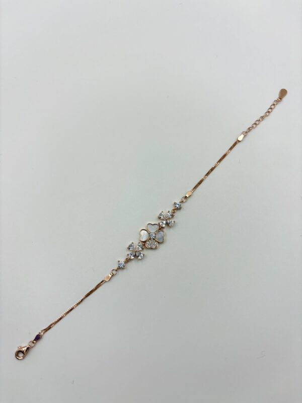 92.5 Sterling Silver Floral Charm Bracelet with White and CZ Accents - Image 3