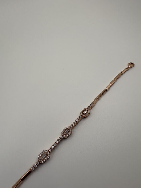 92.5 Sterling Silver Baguette CZ Link Bracelet - Image 5