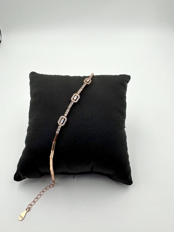 92.5 Sterling Silver Baguette CZ Link Bracelet - Image 3