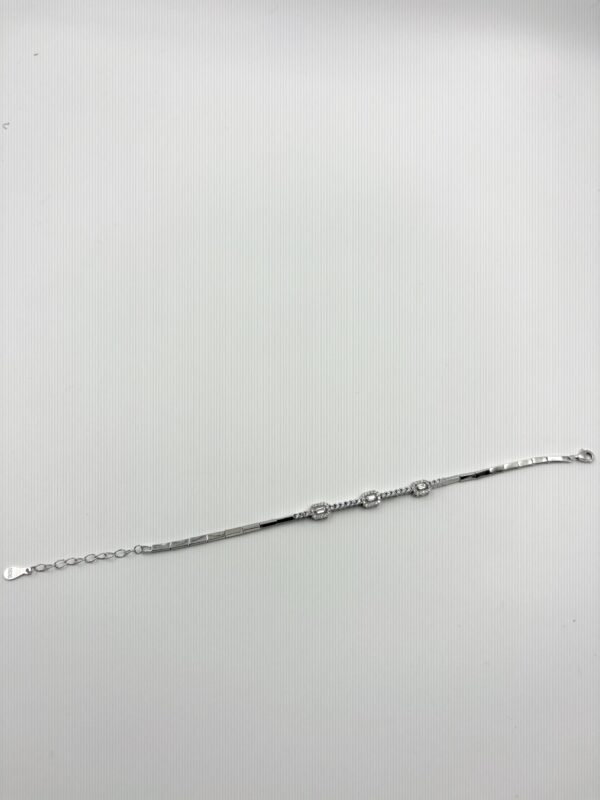 92.5 Sterling Silver Baguette CZ Link Bracelet - Image 2