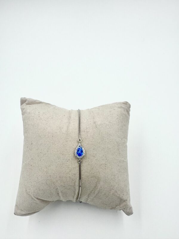 Sterling Silver Adjustable Bracelet with Blue Teardrop CZ Pendant - Image 3