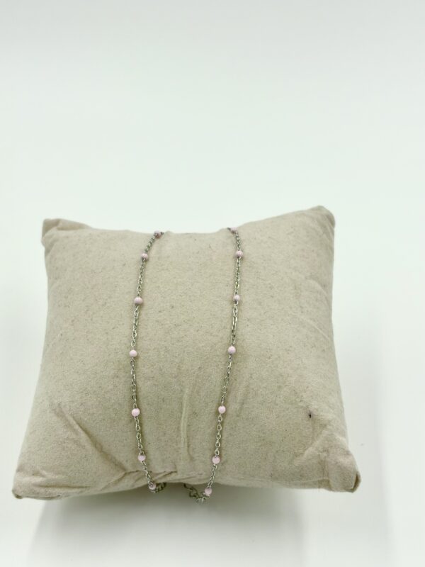 92.5 Sterling Silver Chain with Delicate Pink Beads - Image 4