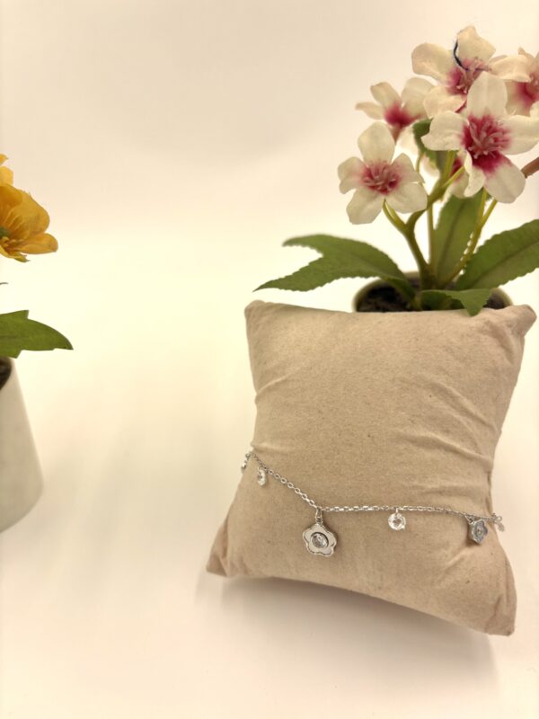 92.5 Sterling Silver Flower Charm Bracelet with CZ Accents