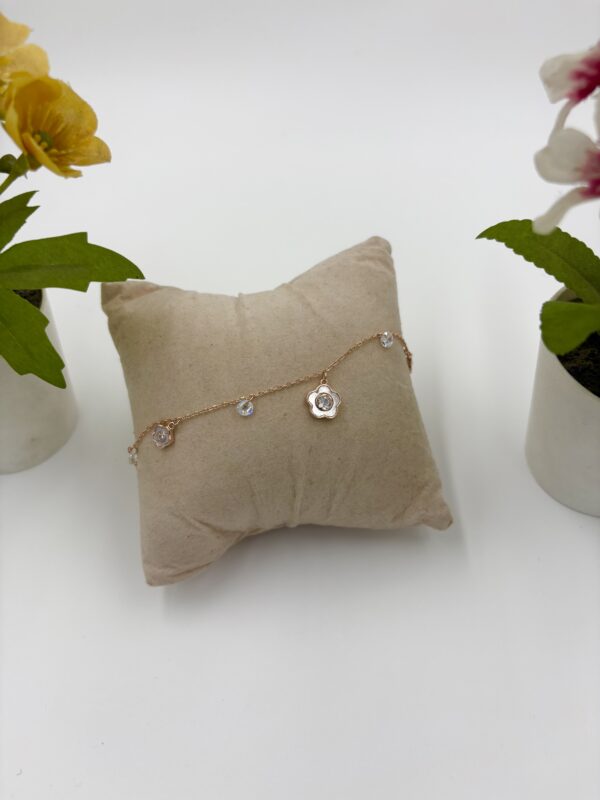 92.5 Sterling Silver Flower Charm Bracelet with CZ Accents - Image 5