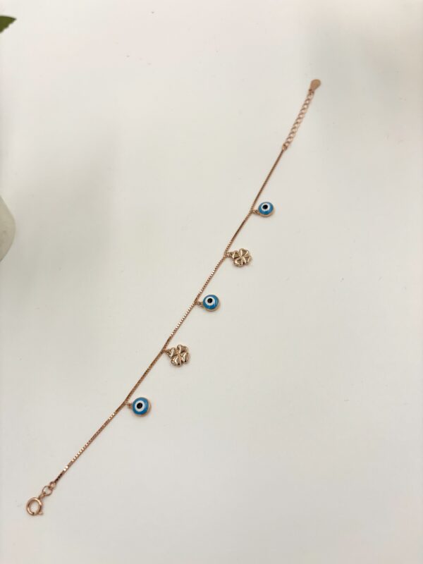 92.5 Sterling Silver Evil Eye and Four-Leaf Clover Charm Bracelet - Image 4