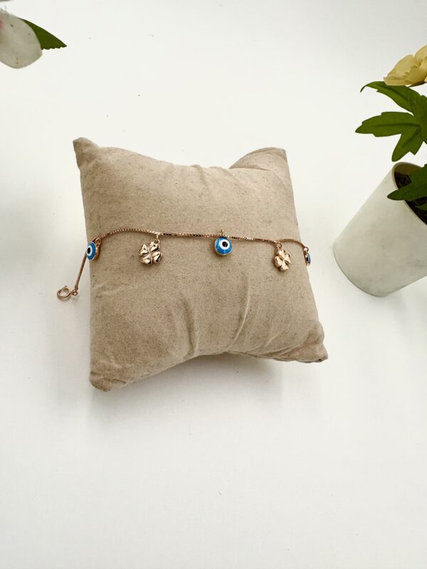 92.5 Sterling Silver Evil Eye and Four-Leaf Clover Charm Bracelet - Image 3