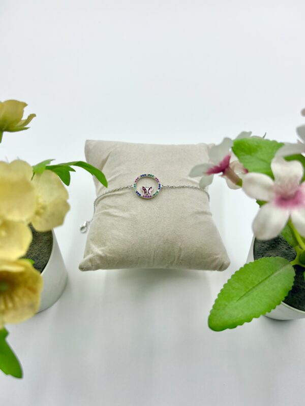 92.5 Sterling Silver Butterfly Charm Bracelet with Multicolor CZ Accents