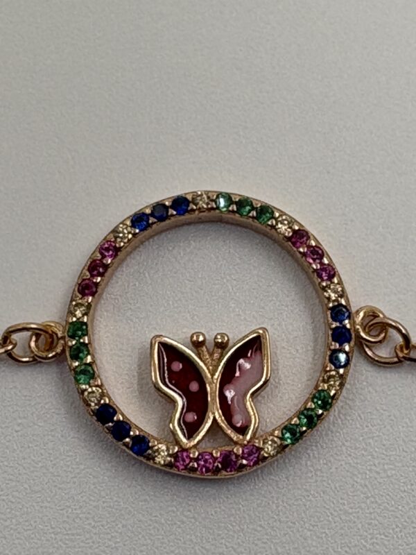 92.5 Sterling Silver Butterfly Charm Bracelet with Multicolor CZ Accents - Image 5
