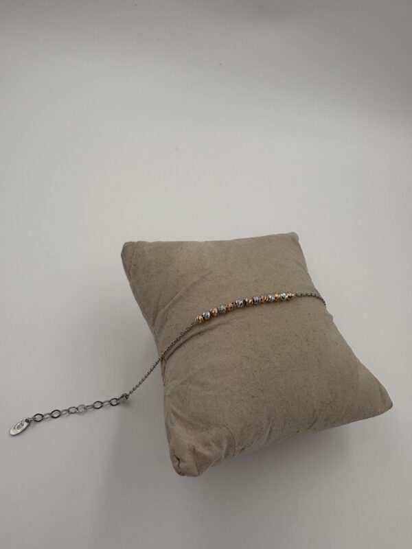 92.5 Sterling Silver Two-Tone Beaded Bracelet with CZ Accents