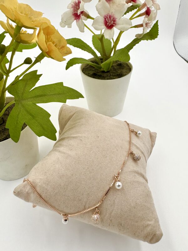 92.5 Sterling Silver Rose Gold-Plated Charm Bracelet with CZ and Pearl Accent