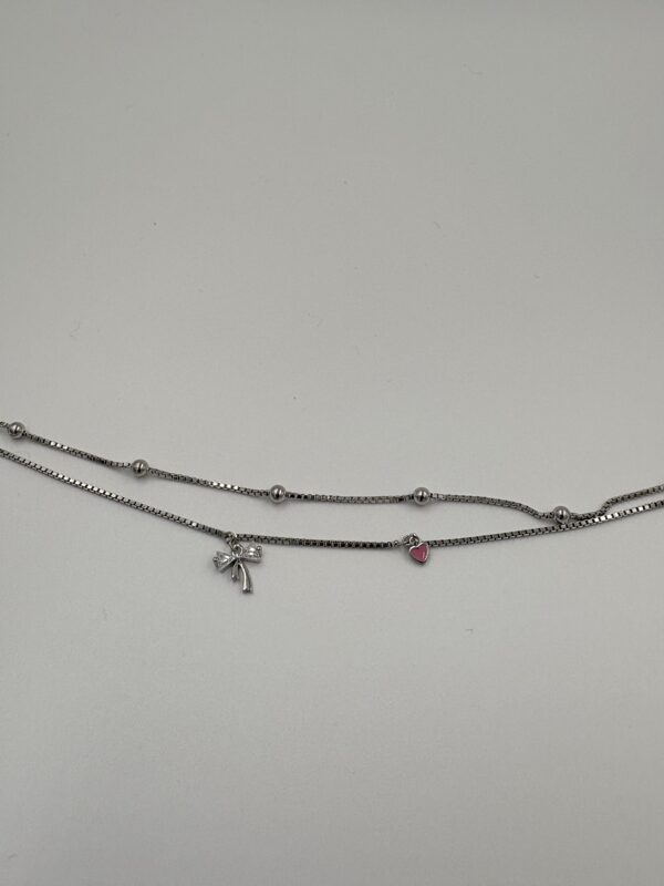 92.5 Sterling Silver Rose Gold-Plated Double Layer Bracelet with Charms - Image 2