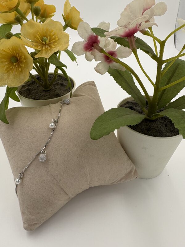 92.5 Sterling Silver Rose Gold-Plated Charm Bracelet with CZ and Pearl Accent - Image 3
