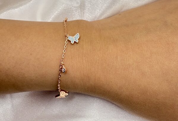 Sterling Silver Butterfly Charm Bracelet with CZ Accents - Image 2
