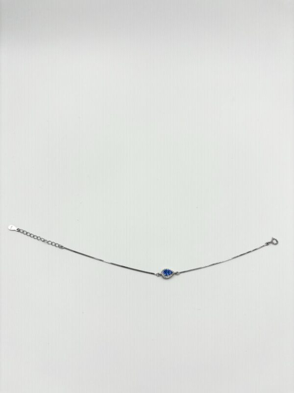 Sterling Silver Adjustable Bracelet with Blue Teardrop CZ Pendant - Image 4