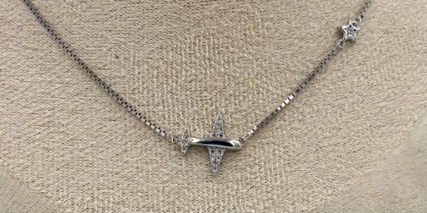 92.5 Sterling Silver Plane & Star Necklace - Image 2