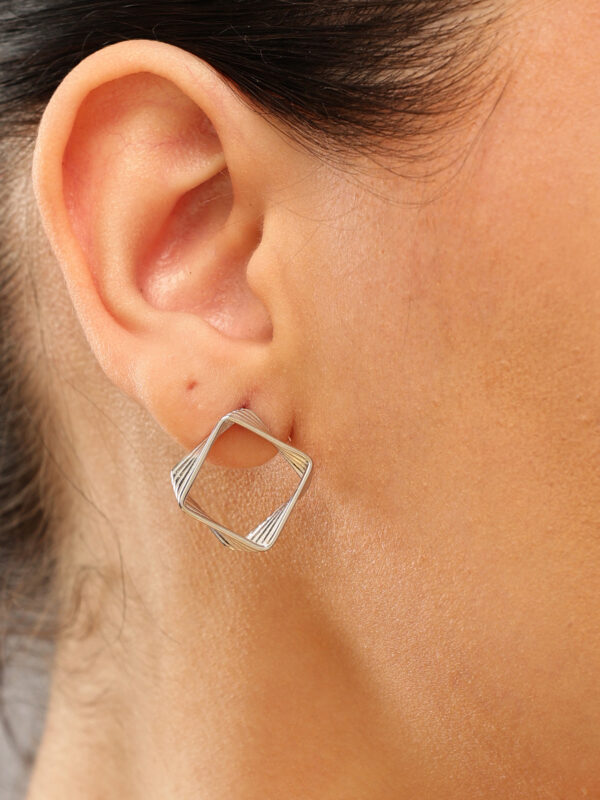92.5 Sterling Silver Twisted Square Hoop Earrings