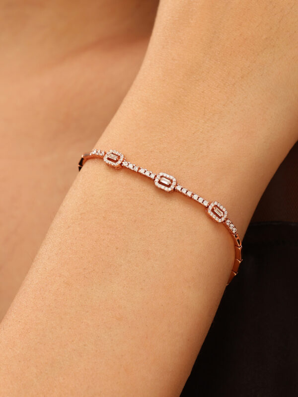92.5 Sterling Silver Baguette CZ Link Bracelet