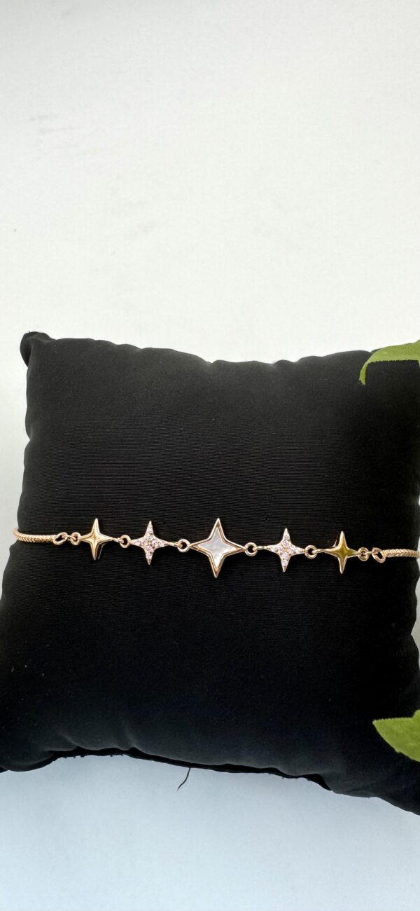 92.5 Sterling Silver Celestial Star Bracelet ( With Pink Stone)