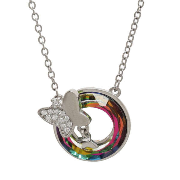 92.5 Sterling Silver Butterfly Rainbow Pendant Necklace
