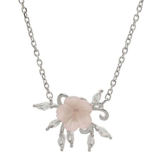 92.5 Sterling Silver Sakura Blossom Pendant Necklace