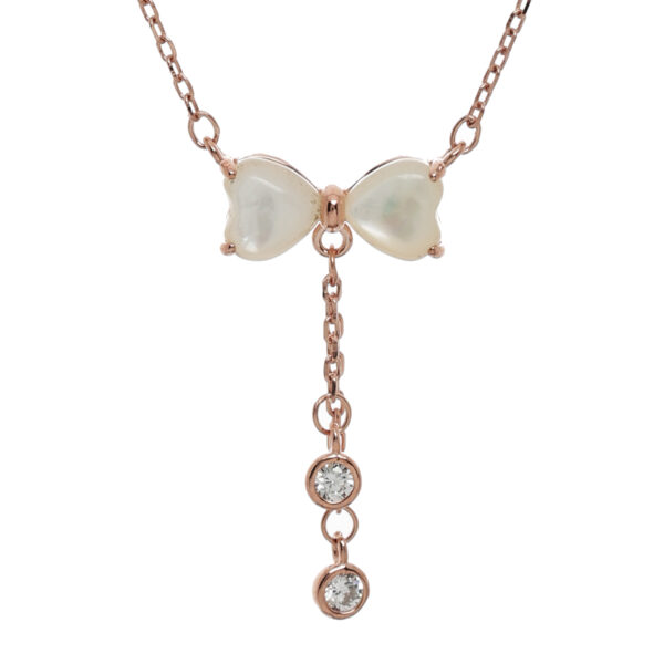 92.5 Sterling Silver Mother of Pearl Bow Necklace