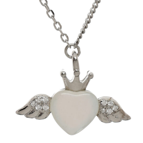 92.5 Sterling Silver Winged Crown Heart Necklace