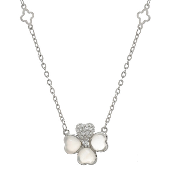 92.5 Sterling Silver Clover Heart Pendant Necklace