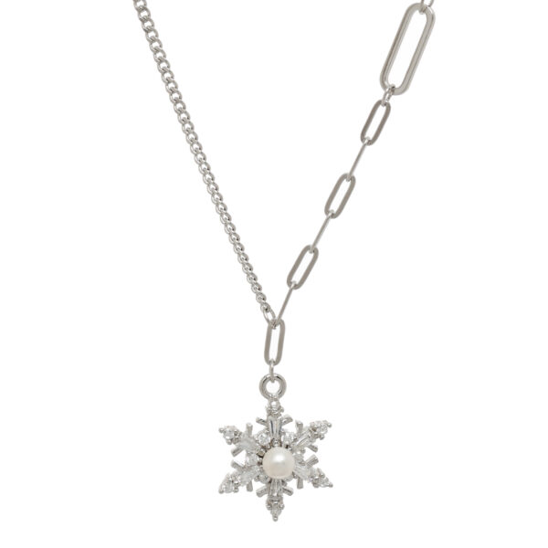92.5 Sterling Silver Snowflake Pearl Pendant Necklace