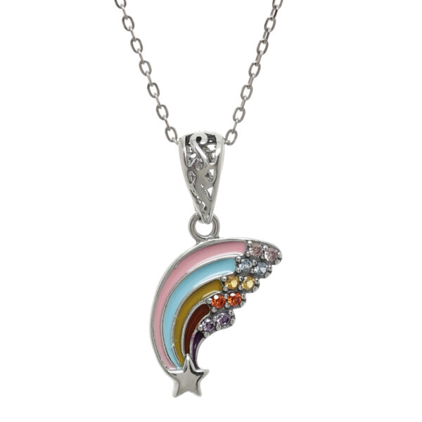 92.5 Sterling Silver Celestial Rainbow Pendant Necklace