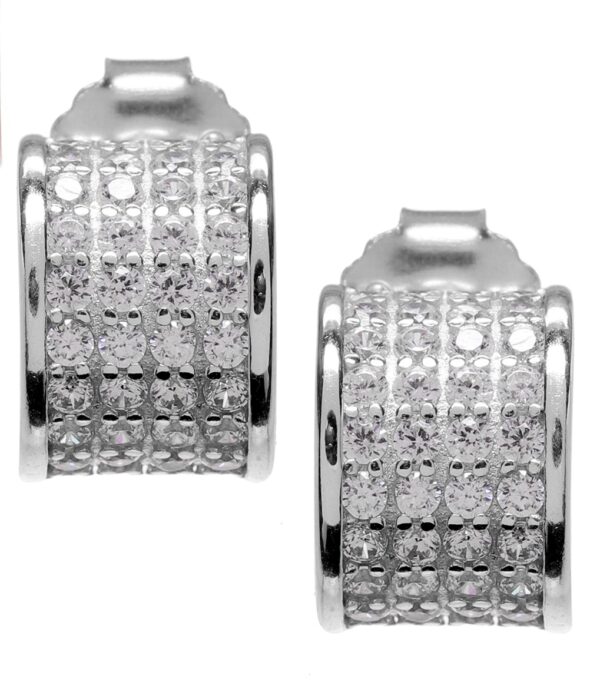 92.5 Sterling Silver Radiant Pave Hoop Earrings