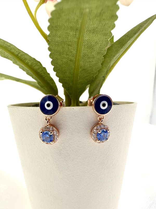 92.5 Sterling Silver Evil Eye & Sapphire Drop Earrings