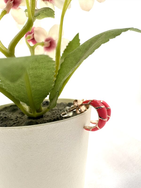 92.5 Sterling Silver Red Enamel Huggie Earrings