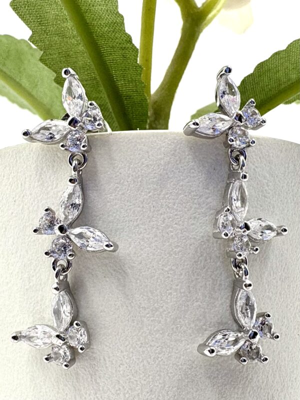92.5 Sterling Silver Triple Butterfly Dangle Earrings