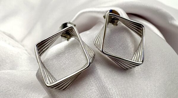 92.5 Sterling Silver Twisted Square Hoop Earrings - Image 3