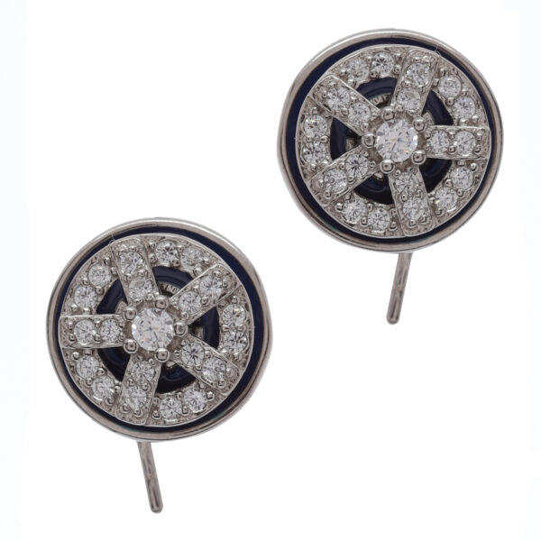 92.5 Sterling Silver Enamel Wheel Stud Earrings