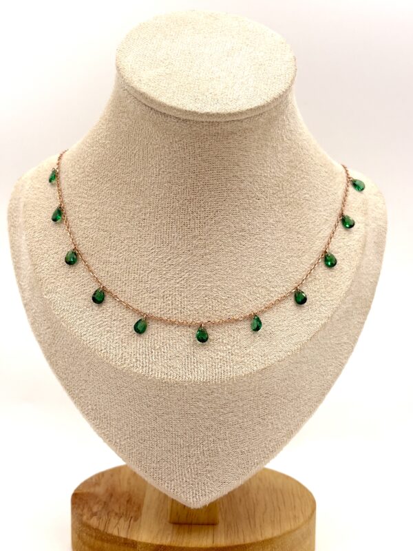 92.5 Sterling Silver Emerald Raindrop Dainty Necklace