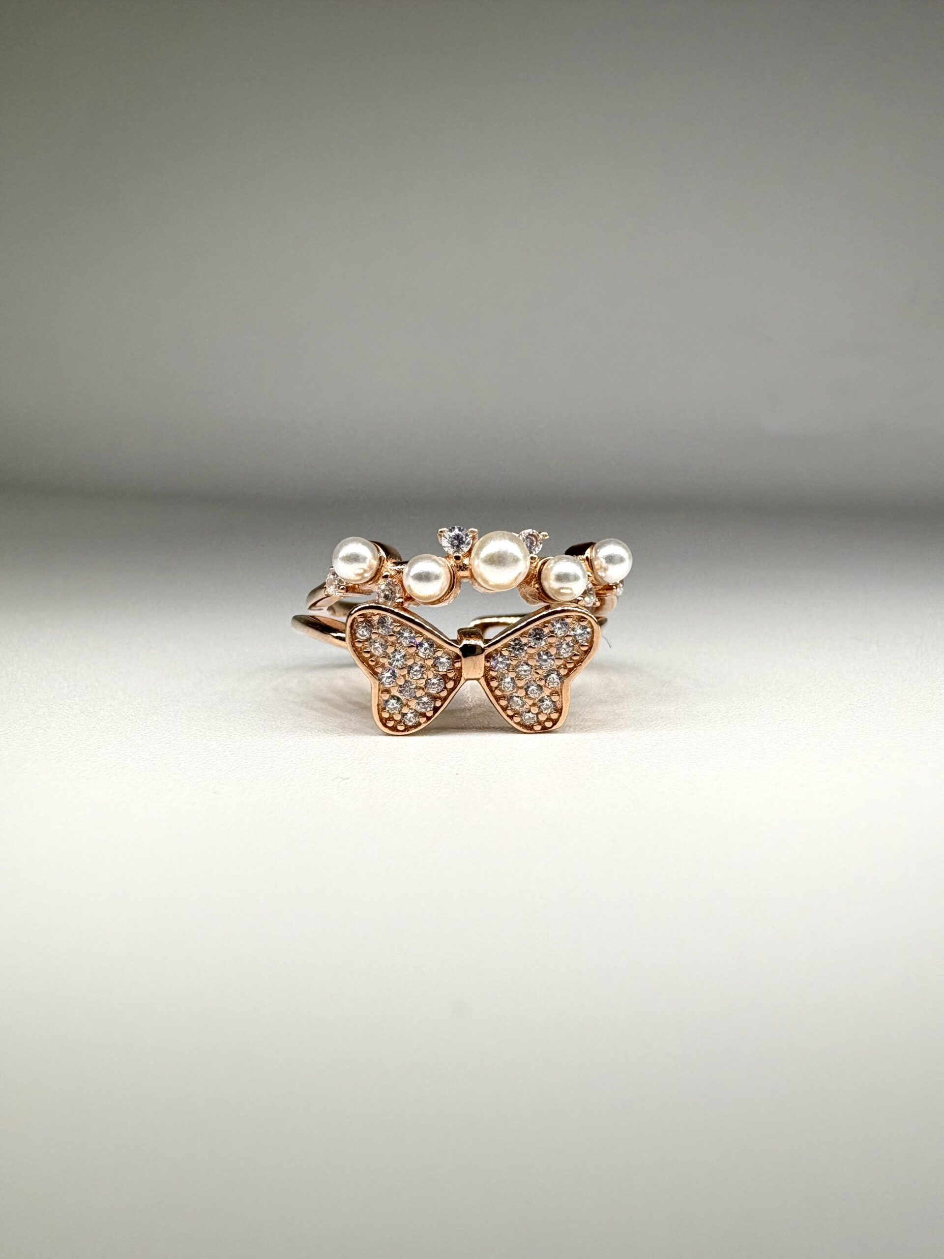 Pearl Butterfly Ring – 92.5 Sterling Silver Size 7 (Adjustable upto 2 sizes)