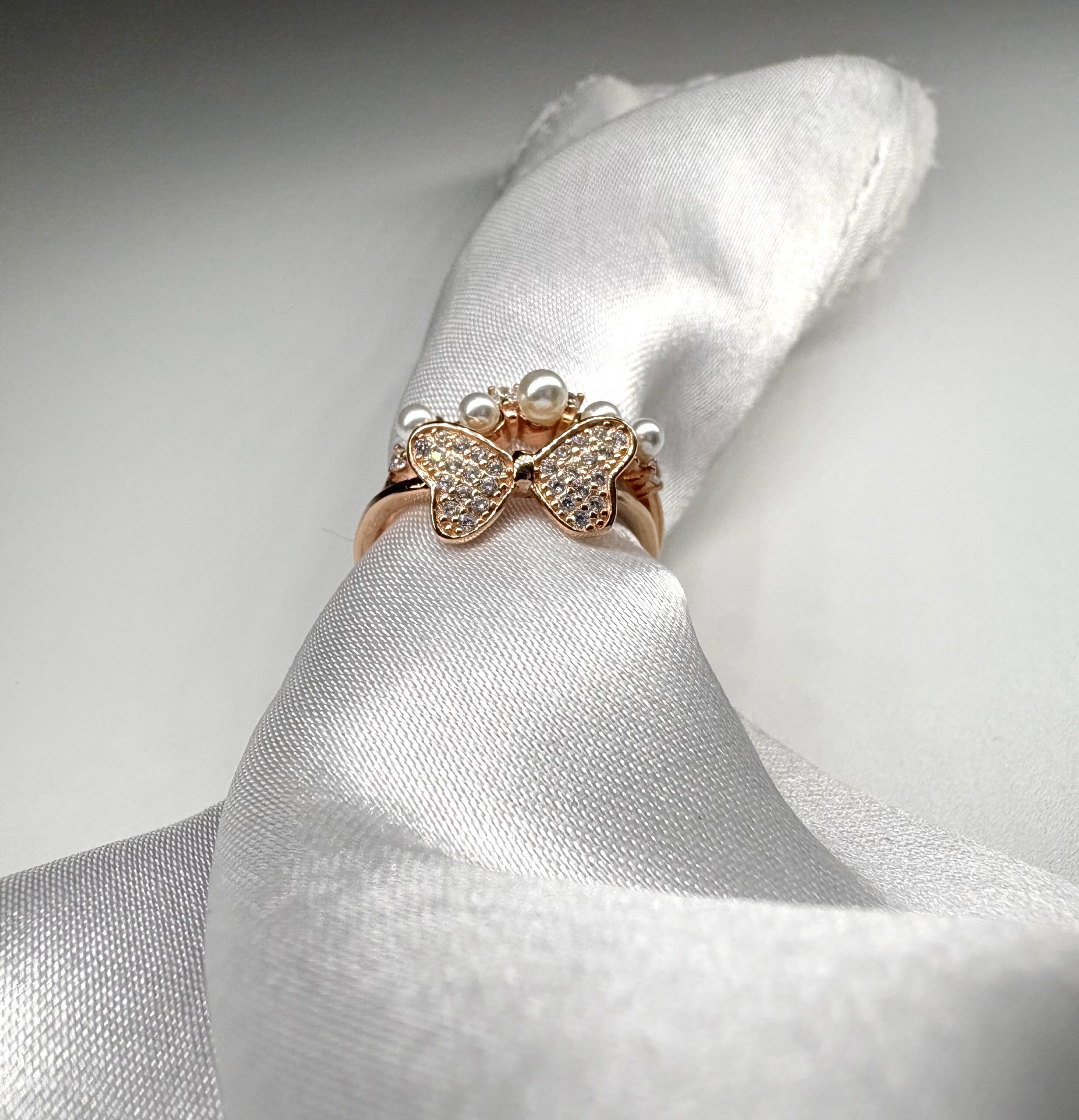 Pearl Butterfly Ring – 92.5 Sterling Silver Size 7 (Adjustable upto 2 sizes) - Image 2