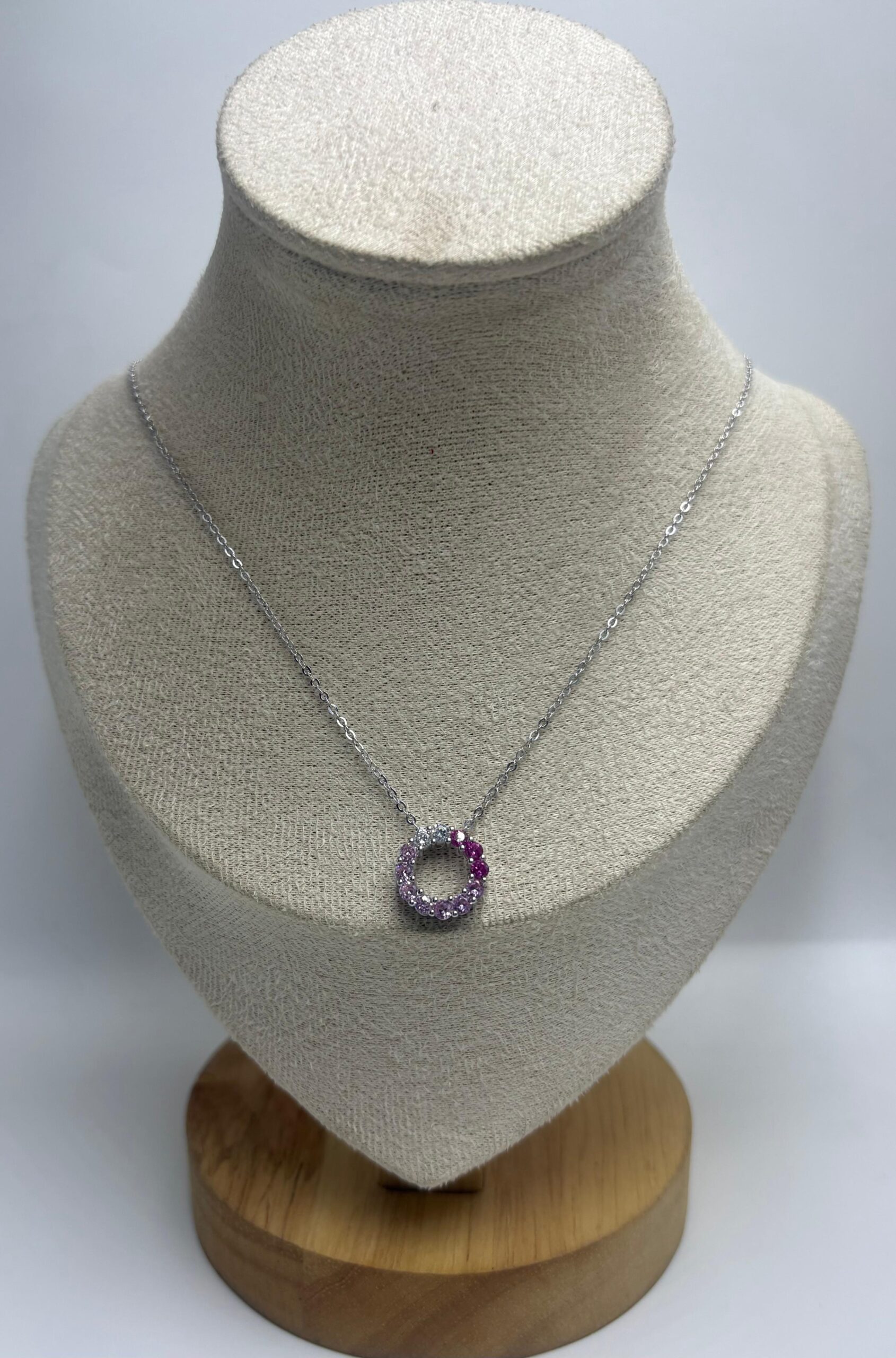 92.5 Sterling Silver Lavender Ombre Circle Pendant Chain