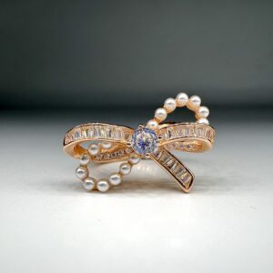 92.5 Sterling Silver Pearl Bow CZ Ring